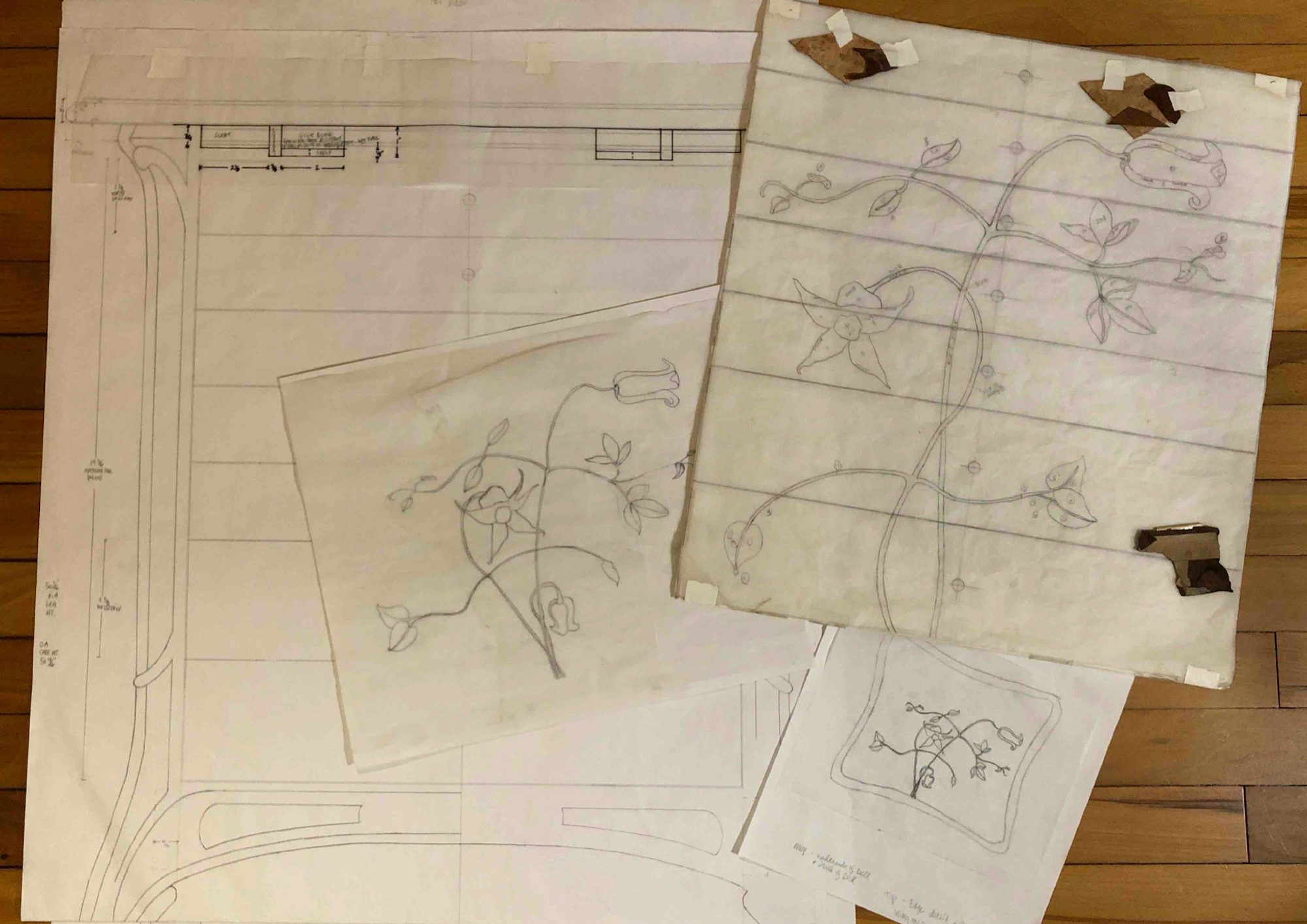 Sharon Mehrman Thread Chest sketches of inlays